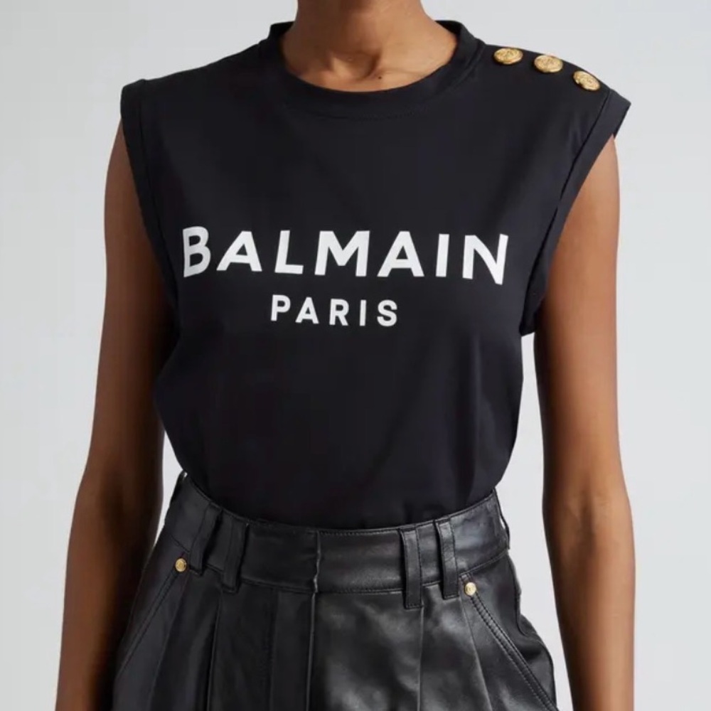 Balmain Logo Tank Top with Button Detail